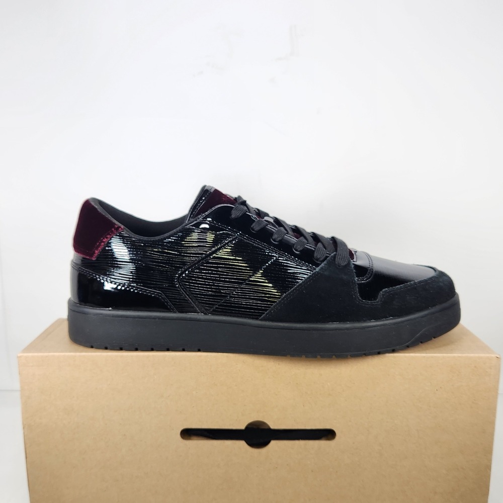 Aldo Zethan Sneakers Mens Size 12 Black Patent Suede Velvet Low Top Shoes